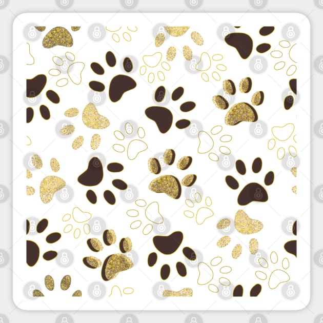 Gold and Brown Shining Paw Prints Sticker by GULSENGUNEL